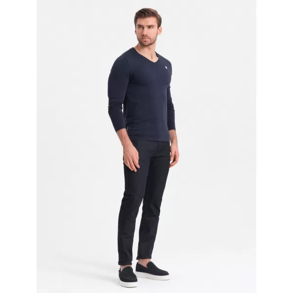  Tricou pentru bărbați cu mânecă lungă OMBRE OM-LSCL-0110 ALBASTRU MARIN 