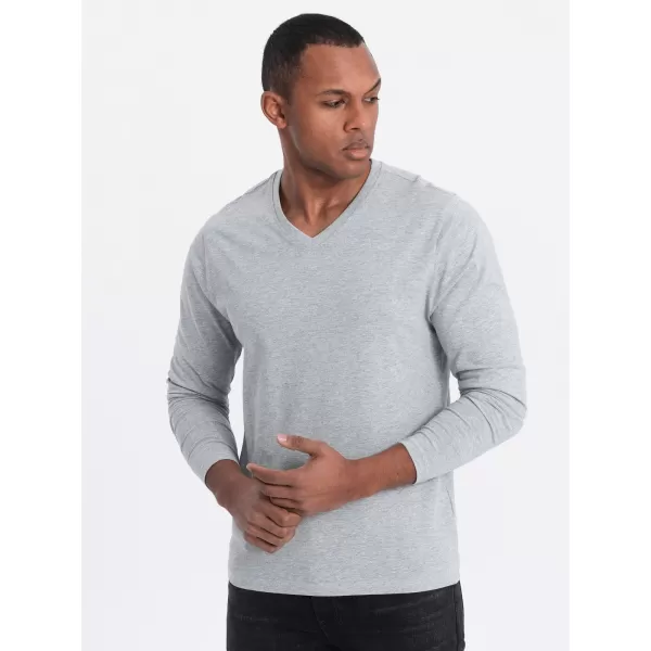  Tricou pentru bărbați cu mânecă lungă OMBRE OM-LSBL-0108 MELANGE GRI 