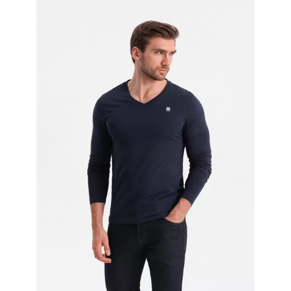  Tricou pentru bărbați cu mânecă lungă OMBRE OM-LSCL-0110 ALBASTRU MARIN 
