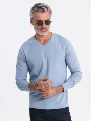 Tricou pentru bărbați cu mânecă lungă OMBRE OM-LSBL-0108 DENIM ALBASTRU