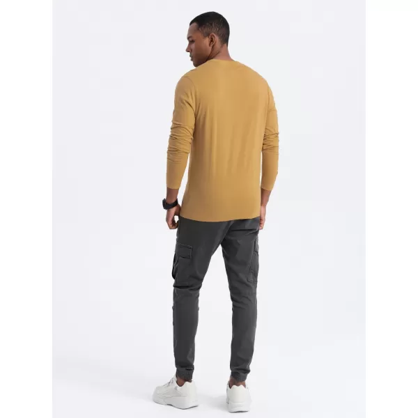  Tricou pentru bărbați cu mânecă lungă OMBRE OM-LSBL-0106 MUŞTAR 