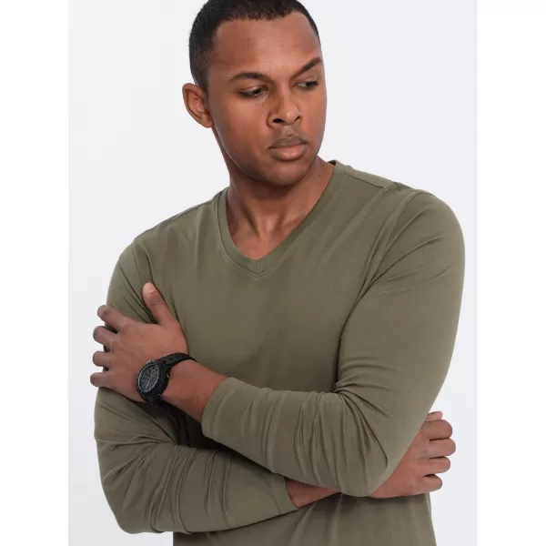  Tricou pentru bărbați cu mânecă lungă OMBRE OM-LSBL-0108 MĂSLIN ÎNTUNECAT 