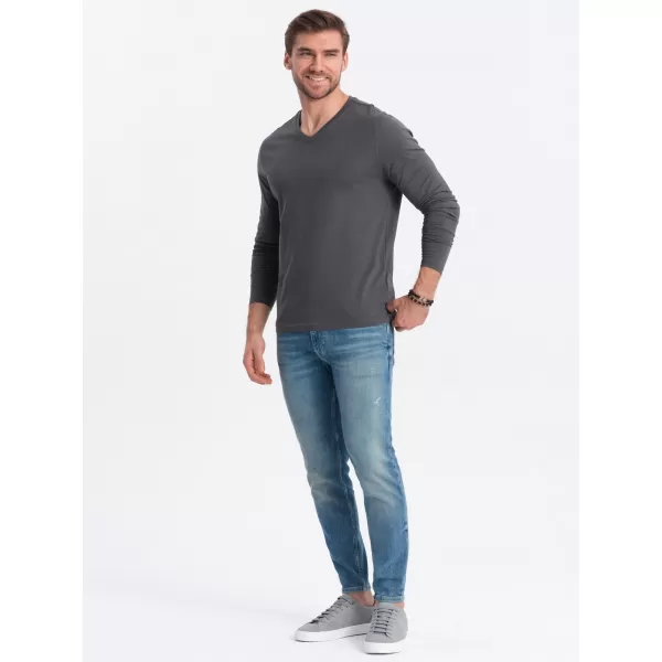  Tricou pentru bărbați cu mânecă lungă OMBRE OM-LSBL-0108 GRAFIT 