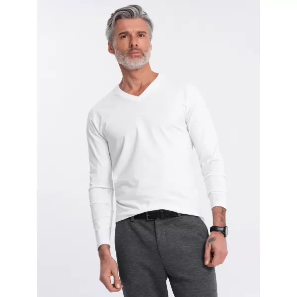  Tricou pentru bărbați cu mânecă lungă OMBRE OM-LSBL-0108 ALB 