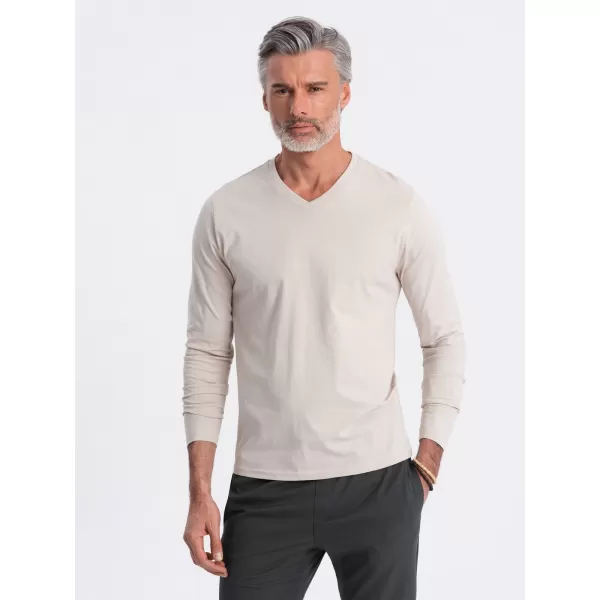  Tricou pentru bărbați cu mânecă lungă OMBRE OM-LSBL-0108 BEJ UȘOR 