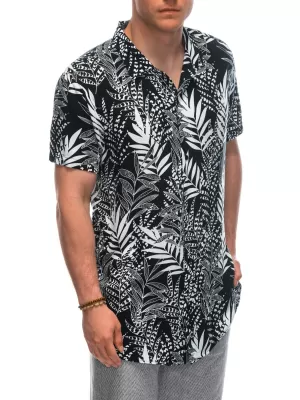 Cămaşă OMBRE OM-SHPS-0113 NEGRU/ALB