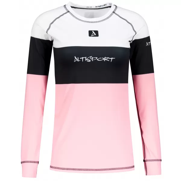  Tricou funcțional pentru femei cu mâneci lungi premium ALTISPORT VOJ/ALW051TER01 ALB -PINK 