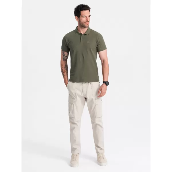  Mens t -thirt cu guler OMBRE OM-POBS-0100 VERDE MĂSLIN ÎNCHIS 