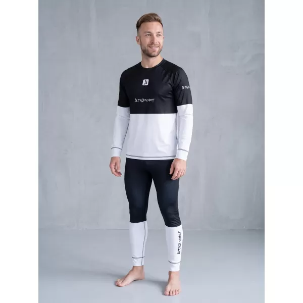 Tricou funcțional pentru bărbați cu mâneci lungi premium ALTISPORT VOJ/ALM051TER01 ALB -NEGRU 