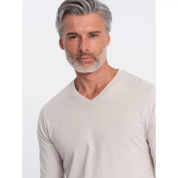  Tricou pentru bărbați cu mânecă lungă OMBRE OM-LSBL-0108 BEJ UȘOR 