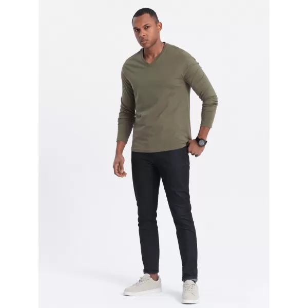  Tricou pentru bărbați cu mânecă lungă OMBRE OM-LSBL-0108 MĂSLIN ÎNTUNECAT 