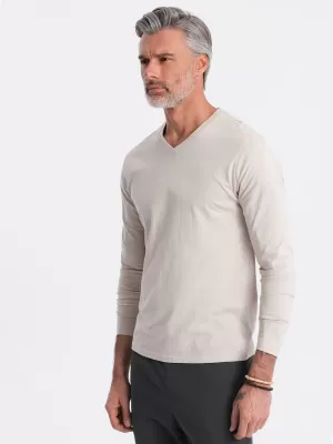 Tricou pentru bărbați cu mânecă lungă OMBRE OM-LSBL-0108 BEJ UȘOR