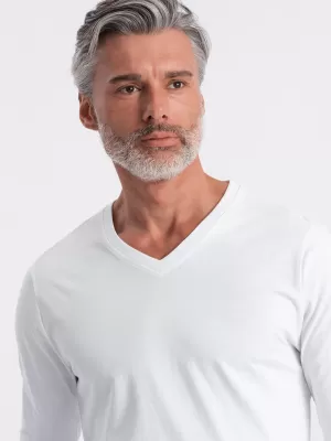 Tricou pentru bărbați cu mânecă lungă OMBRE OM-LSBL-0108 ALB