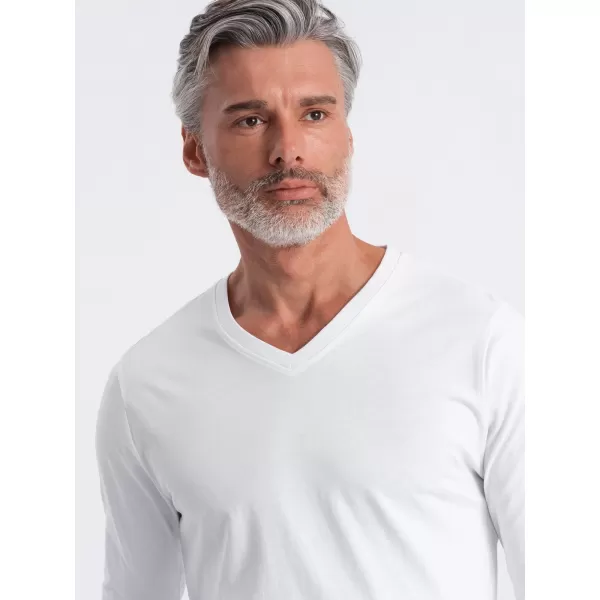  Tricou pentru bărbați cu mânecă lungă OMBRE OM-LSBL-0108 ALB 