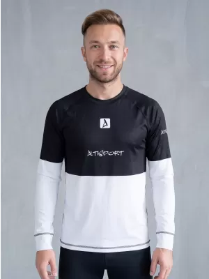 Tricou funcțional pentru bărbați cu mâneci lungi premium ALTISPORT VOJ/ALM051TER01 ALB -NEGRU