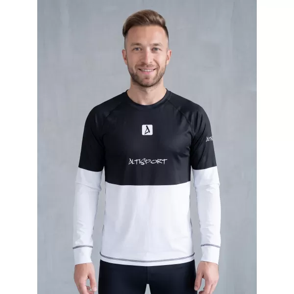  Tricou funcțional pentru bărbați cu mâneci lungi premium ALTISPORT VOJ/ALM051TER01 ALB -NEGRU 