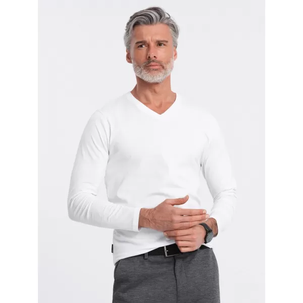  Tricou pentru bărbați cu mânecă lungă OMBRE OM-LSBL-0108 ALB 