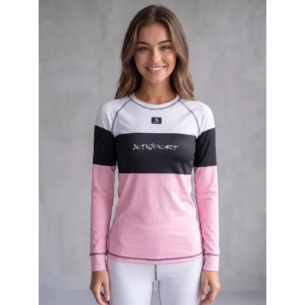  Tricou funcțional pentru femei cu mâneci lungi premium ALTISPORT VOJ/ALW051TER01 ALB -PINK 
