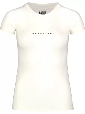 Tricou de dama din bumbac NORDBLANC STICKER NBFLT8146 ALB CREM