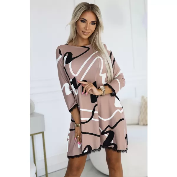  Puloverul doamnelor NUMOCO 577-1 BEJ CU MODEL ALB -NEGRU 