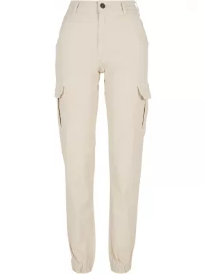 Pantalonii pentru doamne URBAN CLASSICS TB3048 ALB/NISIP