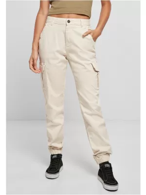 Pantalonii pentru doamne URBAN CLASSICS TB3048 ALB/NISIP