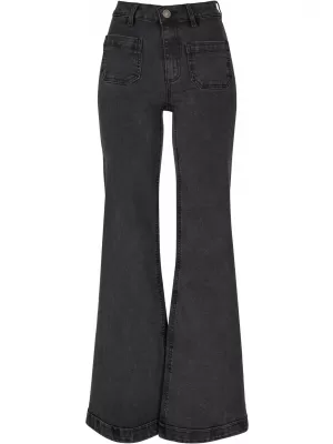 Pantalonii pentru doamne URBAN CLASSICS TB5452 NEGRU SPĂLAT