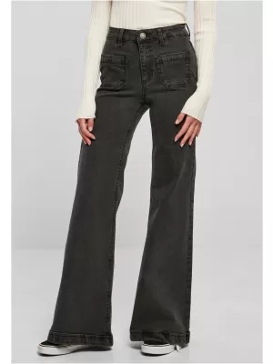 Pantalonii pentru doamne URBAN CLASSICS TB5452 NEGRU SPĂLAT