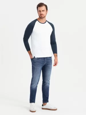 Cămaşă OMBRE OM-LSCL-0105 ALB ȘI BLEUMARIN