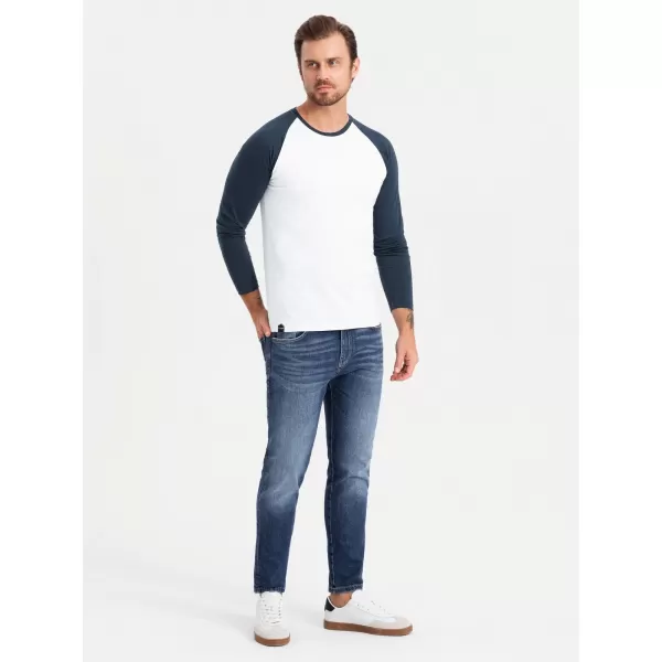 Cămaşă OMBRE OM-LSCL-0105 ALB ȘI BLEUMARIN 