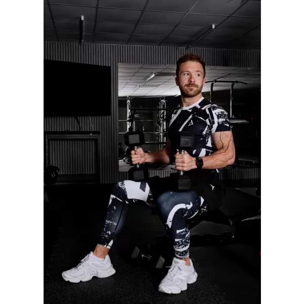  Jambiere sport pentru bărbați de premiu lung ALTISPORT VOJ/ALM079LEG01 ALB -NEGRU 