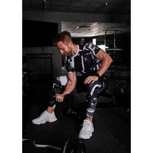  Jambiere sport pentru bărbați de premiu lung ALTISPORT VOJ/ALM079LEG01 ALB -NEGRU 