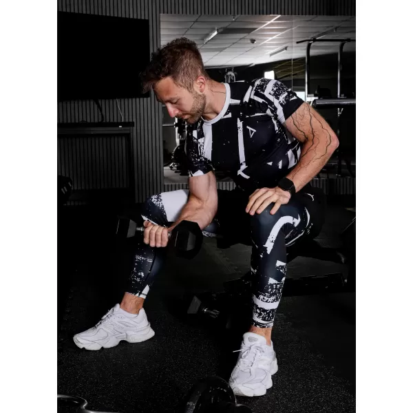  Jambiere sport pentru bărbați de premiu lung ALTISPORT VOJ/ALM079LEG01 ALB -NEGRU 