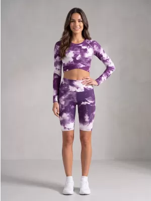 Jambiere pentru femei deasupra genunchilor premium ALTISPORT VOJ/ALW066LEG02 ALB -VIOLET