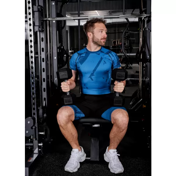  Jambiere sport pentru bărbați pe genunchii premium ALTISPORT VOJ/ALM079LEG02 ALBASTRU 