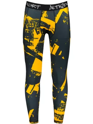 Jambiere sport pentru bărbați de premiu lung ALTISPORT VOJ/ALM079LEG01 NEGRU -YELLOW