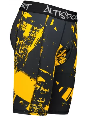 Jambiere sport pentru bărbați pe genunchii premium ALTISPORT VOJ/ALM079LEG02 NEGRU -YELLOW