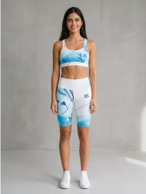 Jambiere pentru femei deasupra genunchilor premium ALTISPORT VOJ/ALW083LEG02 ALB -BLUE