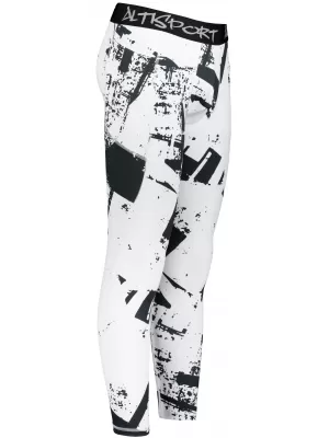 Jambiere sport pentru bărbați de premiu lung ALTISPORT VOJ/ALM079LEG01 ALB -ȘI -BLACK