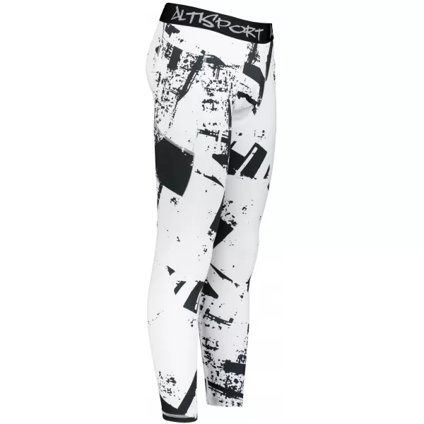  Jambiere sport pentru bărbați de premiu lung ALTISPORT VOJ/ALM079LEG01 ALB -ȘI -BLACK 