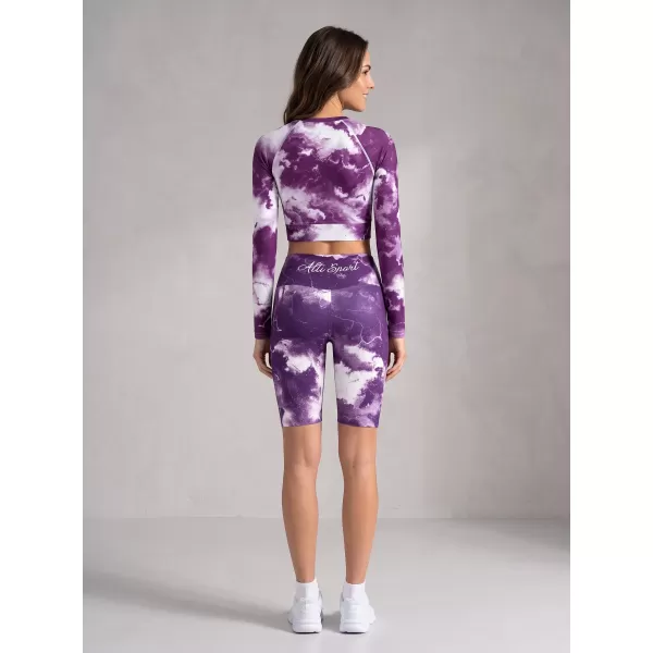  Jambiere pentru femei deasupra genunchilor premium ALTISPORT VOJ/ALW066LEG02 ALB -VIOLET 