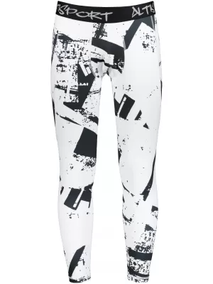 Jambiere sport pentru bărbați de premiu lung ALTISPORT VOJ/ALM079LEG01 ALB -ȘI -BLACK