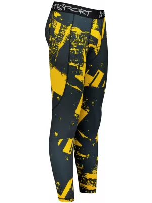 Jambiere sport pentru bărbați de premiu lung ALTISPORT VOJ/ALM079LEG01 NEGRU -YELLOW