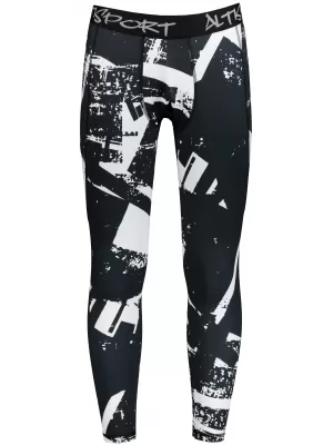 Jambiere sport pentru bărbați de premiu lung ALTISPORT VOJ/ALM079LEG01 ALB -NEGRU