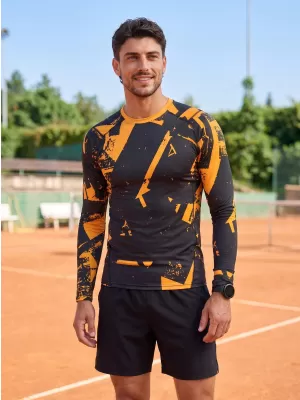 Tricou de compresie funcțională pentru bărbați cu premium cu mânecă lungă ALTISPORT VOJ/ALM079TR03 NEGRU -YELLOW
