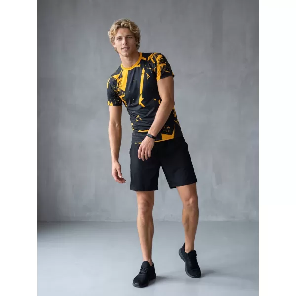  Tricou de compresie funcțională pentru bărbați cu premiu cu mânecă scurtă ALTISPORT VOJ/ALM079TR04 NEGRU -YELLOW 