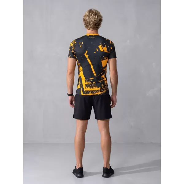  Tricou de compresie funcțională pentru bărbați cu premiu cu mânecă scurtă ALTISPORT VOJ/ALM079TR04 NEGRU -YELLOW 