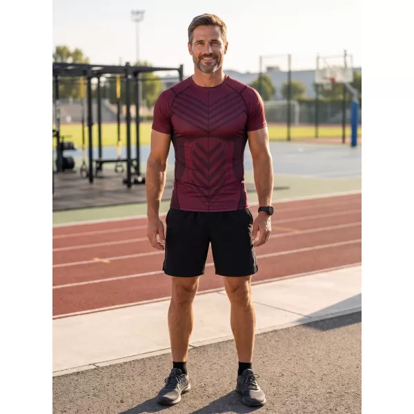  Tricou de compresie funcțională pentru bărbați cu premiu cu mânecă scurtă ALTISPORT VOJ/ALM095TR04 VIN ROȘU 