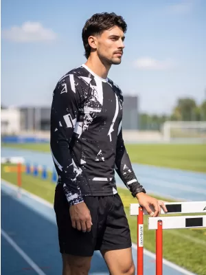 Tricou de compresie funcțională pentru bărbați cu premium cu mânecă lungă ALTISPORT VOJ/ALM079TR03 ALB -NEGRU