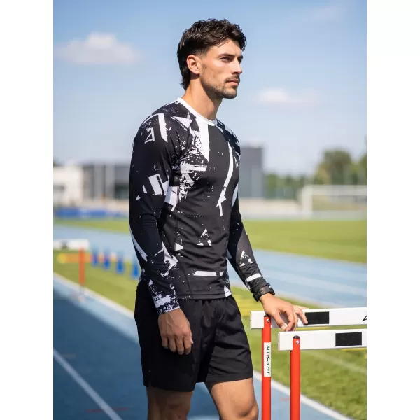  Tricou de compresie funcțională pentru bărbați cu premium cu mânecă lungă ALTISPORT VOJ/ALM079TR03 ALB -NEGRU 